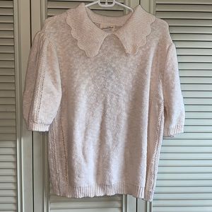Universal Thread Women’s Cream Knit Woven Top w/ Scalloped Peter Pan Collar